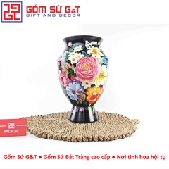 Lọ hoa vuốt tay dáng cúp vẽ hoa hồng