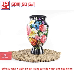 Lọ hoa vuốt tay dáng cúp vẽ hoa hồng