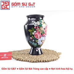 Lọ hoa vuốt tay dáng cúp vẽ hoa hồng