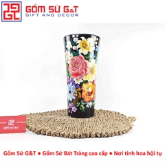 Lọ hoa vuốt tay dáng ống vẽ hoa hồng