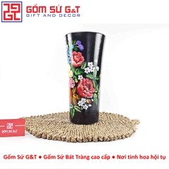 Lọ hoa vuốt tay dáng ống vẽ hoa hồng