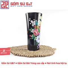 Lọ hoa vuốt tay dáng ống vẽ hoa hồng