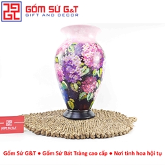 Lọ hoa vuốt tay dáng chân đèn vẽ cẩm tú cầu