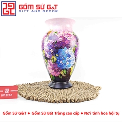 Lọ hoa vuốt tay dáng chân đèn vẽ cẩm tú cầu