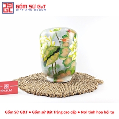 Lọ hoa vuốt tay dáng thạp vẽ sen chuồn