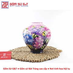 Lọ hoa vuốt tay dáng lồng đèn vẽ cẩm tú cầu