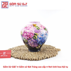 Lọ hoa vuốt tay dáng lồng đèn vẽ cẩm tú cầu