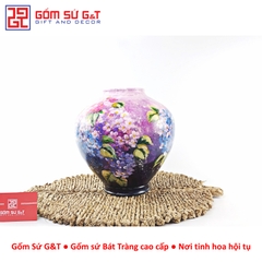 Lọ hoa vuốt tay dáng lồng đèn vẽ cẩm tú cầu