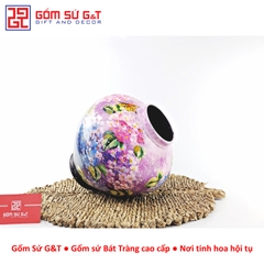 Lọ hoa vuốt tay dáng lồng đèn vẽ cẩm tú cầu