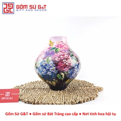 Lọ hoa vuốt tay dáng tỏi cụt vẽ cẩm tú cầu