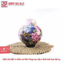 Lọ hoa vuốt tay dáng tỏi cụt vẽ cẩm tú cầu