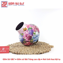 Lọ hoa vuốt tay dáng tỏi cụt vẽ cẩm tú cầu