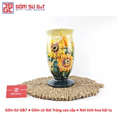 Lọ hoa vuốt tay dáng ly thấp vẽ hoa hướng dương
