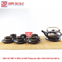 Bộ trà hỏa biến dáng Nhật lòng hoa nâu