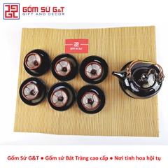 Bộ trà hỏa biến dáng Nhật lòng hoa nâu