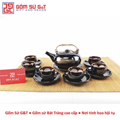 Bộ trà hỏa biến dáng Nhật lòng hoa nâu