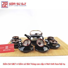 Bộ trà hỏa biến dáng Nhật lòng hoa nâu