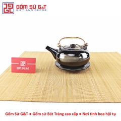 Bộ trà hỏa biến dáng Nhật lòng hoa nâu
