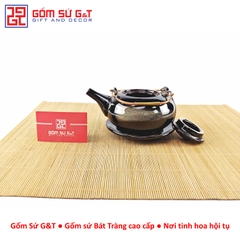 Bộ trà hỏa biến dáng Nhật lòng hoa nâu