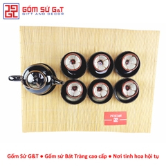 Bộ trà hỏa biến quai C lòng hoa nâu