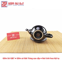 Bộ trà hỏa biến quai C lòng hoa nâu