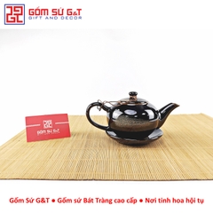 Bộ trà hỏa biến quai C lòng hoa nâu
