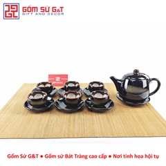 Bộ trà quả hồng to chén lòng hoa nâu