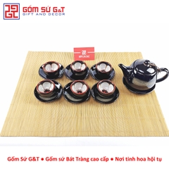 Bộ trà quả hồng to chén lòng hoa nâu