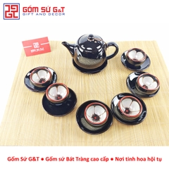 Bộ trà quả hồng to chén lòng hoa nâu