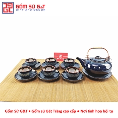 Bộ trà hỏa biến dáng Nhật lòng hoa men xanh