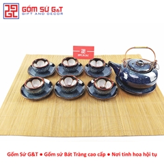 Bộ trà hỏa biến dáng Nhật lòng hoa men xanh