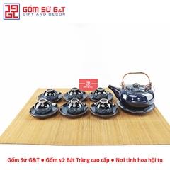 Bộ trà hỏa biến dáng Nhật lòng hoa men xanh