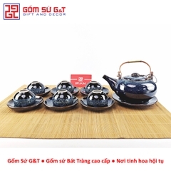 Bộ trà hỏa biến dáng Nhật lòng hoa men xanh
