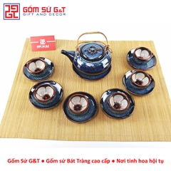 Bộ trà hỏa biến dáng Nhật lòng hoa men xanh