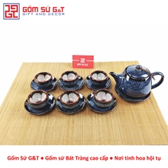 Bộ trà hỏa biến quả hồng to lòng hoa xanh