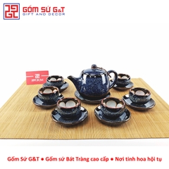 Bộ trà hỏa biến quả hồng to lòng hoa xanh