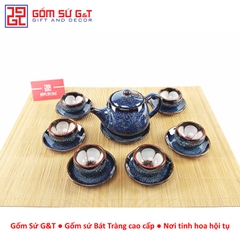 Bộ trà hỏa biến quả hồng to lòng hoa xanh