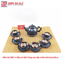 Bộ trà hỏa biến gốc cây lòng hoa men xanh