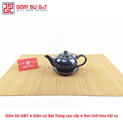 Bộ trà hỏa biến quai C lòng hoa men xanh