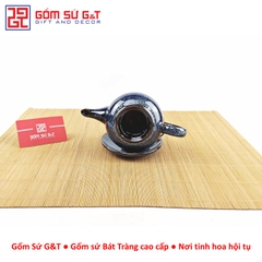 Bộ trà hỏa biến quai C lòng hoa men xanh