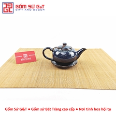 Bộ trà hỏa biến quai C lòng hoa men xanh