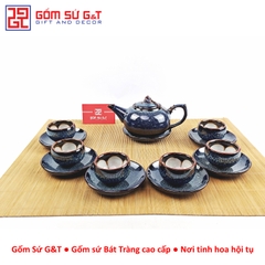 Bộ trà hỏa biến quả hồng bé lòng hoa xanh