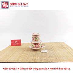 Bộ phin cafe vẽ hoa bèo đỏ