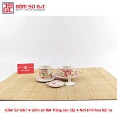 Bộ phin cafe vẽ hoa bèo đỏ