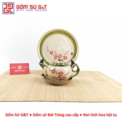Bộ trà @ vẽ đào đỏ khay sứ