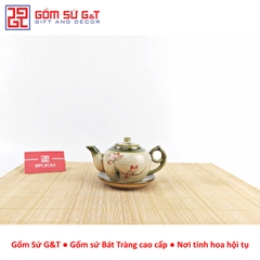 Bộ trà @ vẽ sen đỏ khay sứ