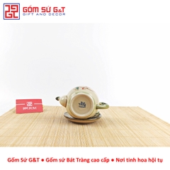 Bộ trà @ vẽ sen đỏ khay sứ