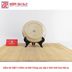 Bộ trà quai ngang vẽ hoa bèo khay sứ