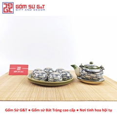 Bộ trà Nhật vẽ cá đàn khay sứ