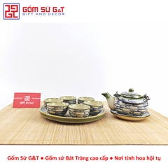 Bộ trà Nhật vẽ cá đàn khay sứ
